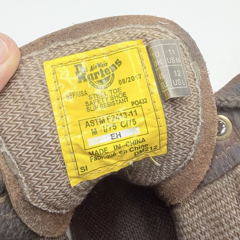 Dr Martens AirWair Steel Toe Work Boots Mens 11 Brown Leather Slip Resistant EH